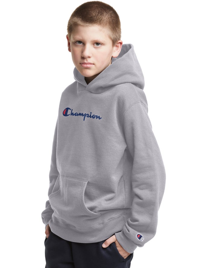 Champion Pullover Script Logo Erkek Çocuk Kapşonlu Sweatshirt Gri ( HDAGTC580 )